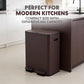 60 Liter / 16 Gallon Rectangular Hands-Free Dual Compartment Recycling Kitchen Step Trash Can with Soft-Close Single Lid, Stainless Steel (30L x 30L Capacity) Brown