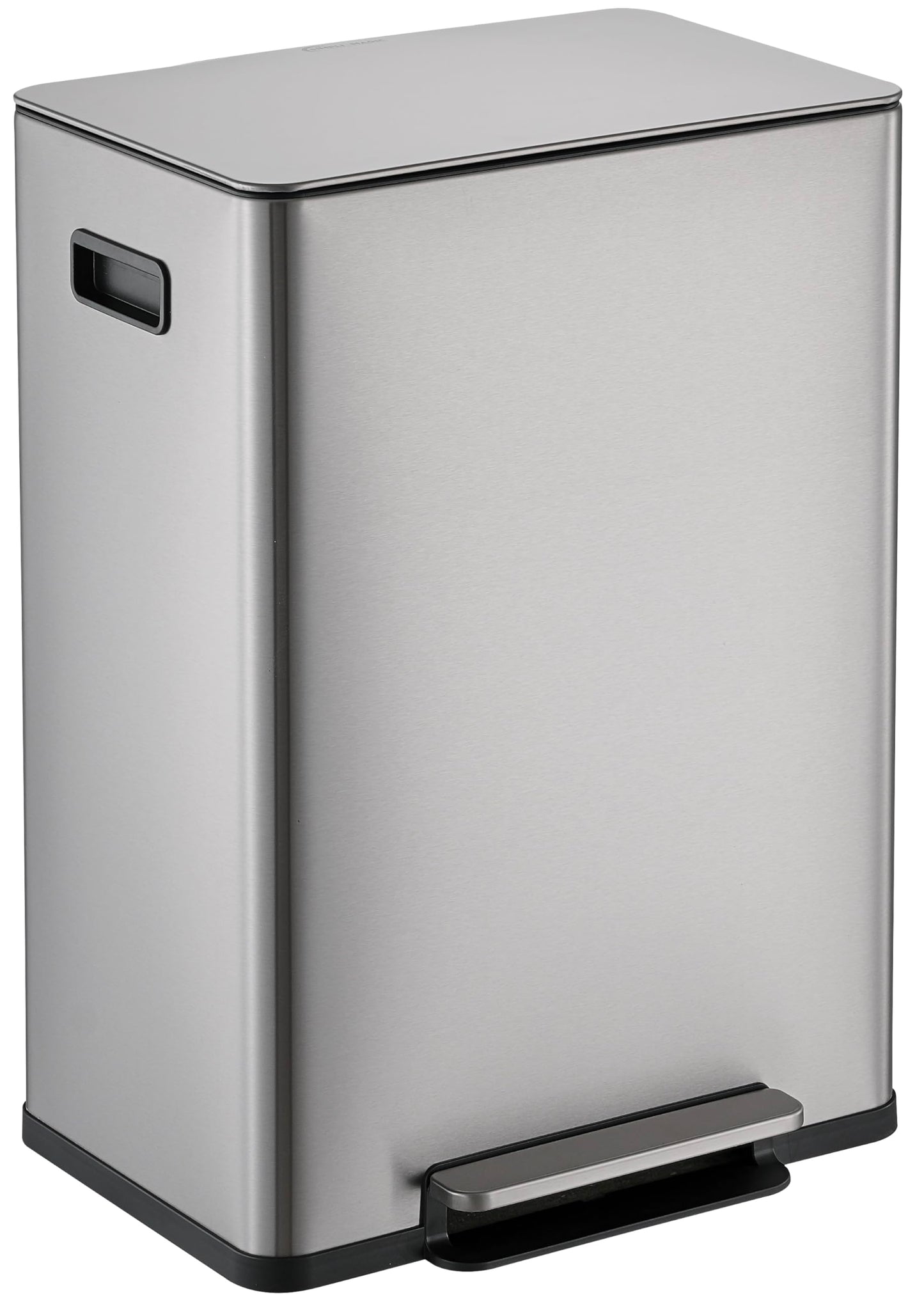Simpli-Magic Infinity Edge 60 Liter / 16 Gallon Rectangular Hands-Free Extra Large Kitchen Step Trash Can, Soft-Close Single Lid Recycling Bin, Stainless Steel, Silver