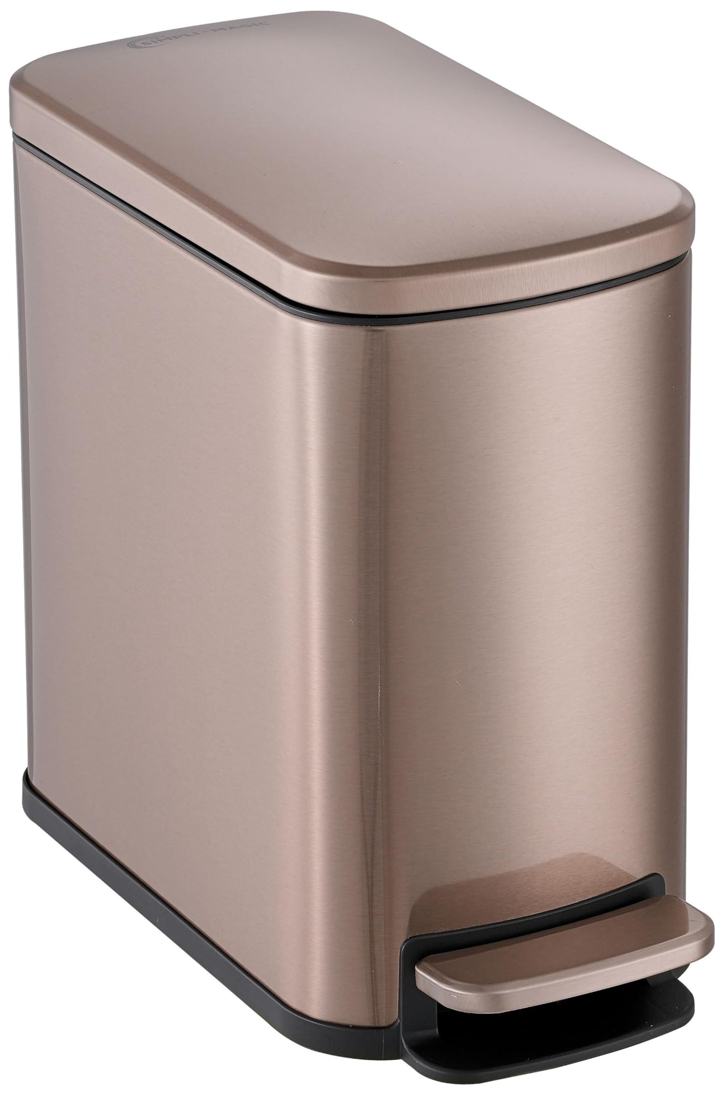 Simpli-Magic, 6L/1.6G Stainless Steel Bathroom Trash Can with Hands-Free Foot Pedal, Quiet Soft-Close Lid, Compact Space-Saving Size, Gold