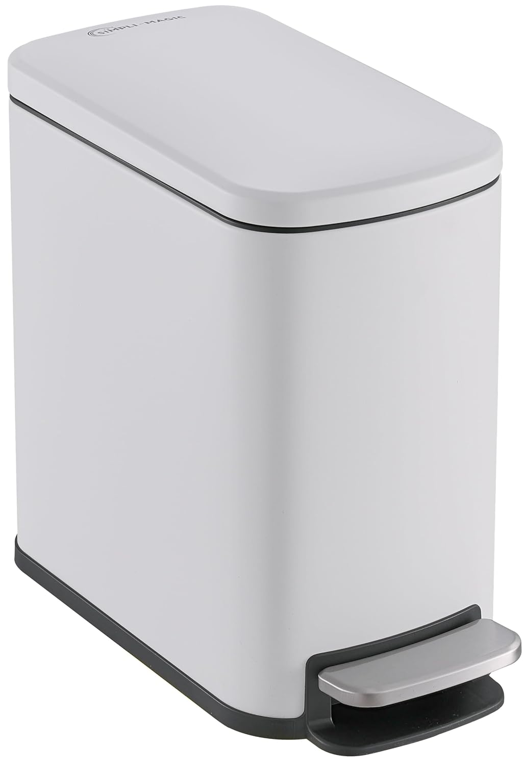 Simpli-Magic, 6L/1.6G Stainless Steel Bathroom Trash Can with Hands-Free Foot Pedal, Quiet Soft-Close Lid, Compact Space-Saving Size, White