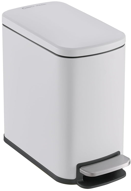 Simpli-Magic, 6L/1.6G Stainless Steel Bathroom Trash Can with Hands-Free Foot Pedal, Quiet Soft-Close Lid, Compact Space-Saving Size, White