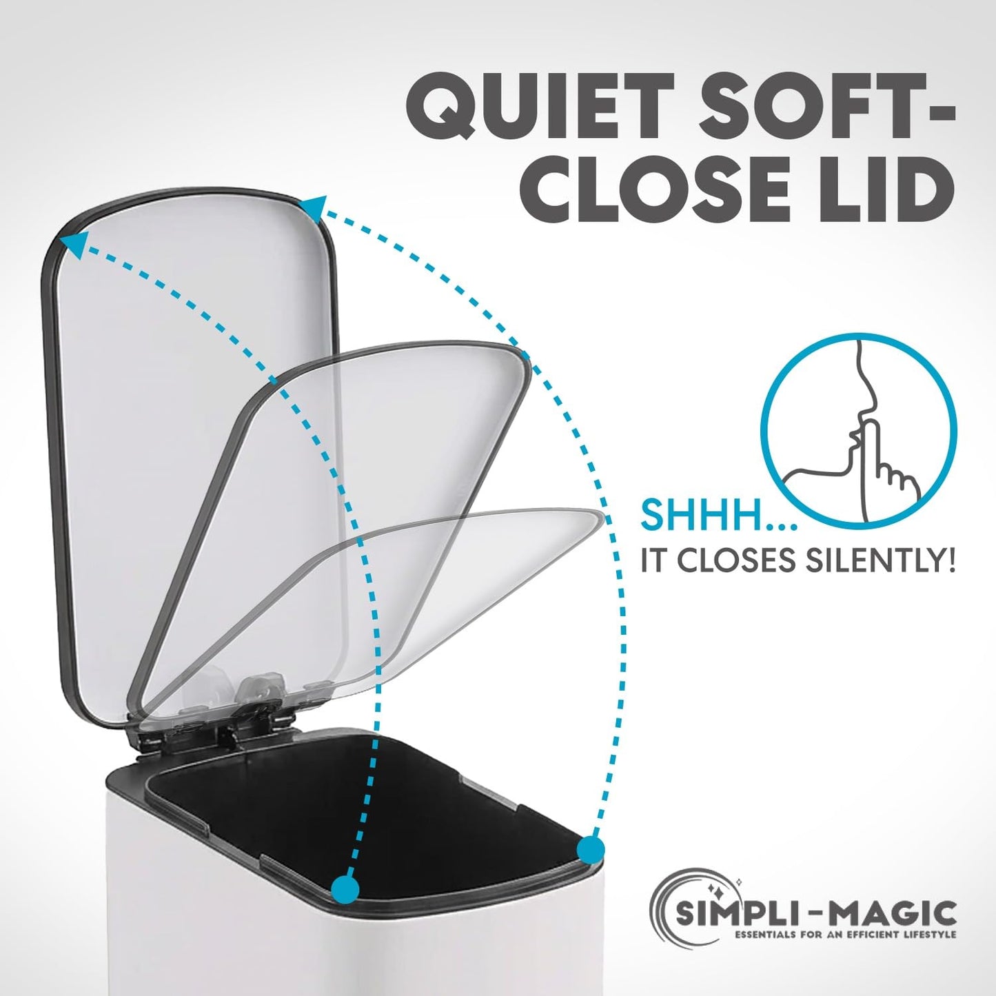 Simpli-Magic, 6L/1.6G Stainless Steel Bathroom Trash Can with Hands-Free Foot Pedal, Quiet Soft-Close Lid, Compact Space-Saving Size, White