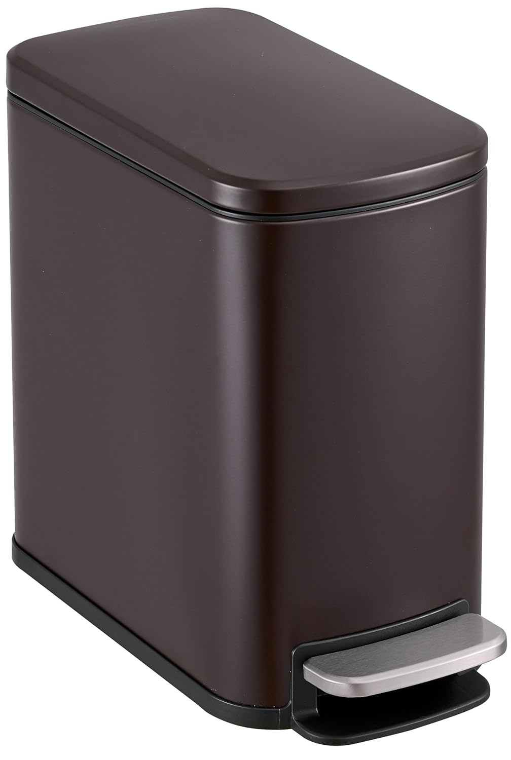 Simpli-Magic, 6L/1.6G Stainless Steel Bathroom Trash Can with Hands-Free Foot Pedal, Quiet Soft-Close Lid, Compact Space-Saving Size, Brown