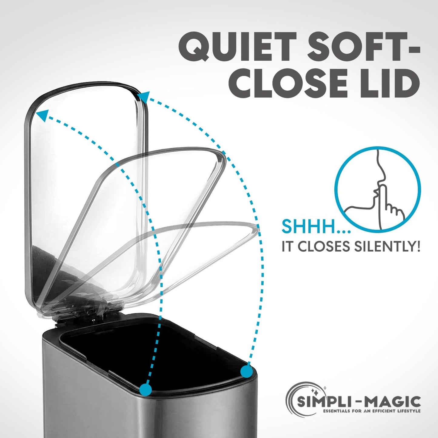 Simpli-Magic, 6L/1.6G Stainless Steel Bathroom Trash Can with Hands-Free Foot Pedal, Quiet Soft-Close Lid, Compact Space-Saving Size, Black
