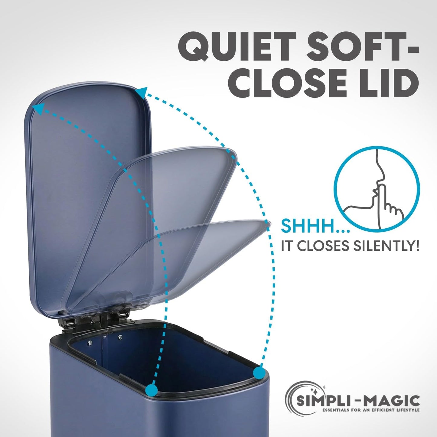 Simpli-Magic, 6L/1.6G Stainless Steel Bathroom Trash Can with Hands-Free Foot Pedal, Quiet Soft-Close Lid, Compact Space-Saving Size, Blue
