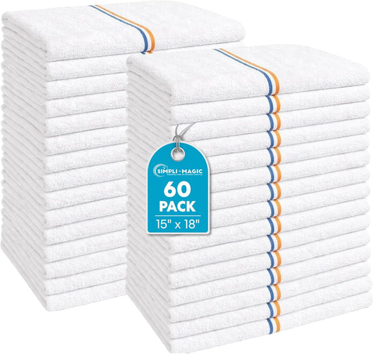 Simpli-Magic Terry Bar Mop Kitchen Towels, 60 Pack, 15 x 18 Inch Cotton Cleaning Towels for Kitchen, Bar & Commercial Use