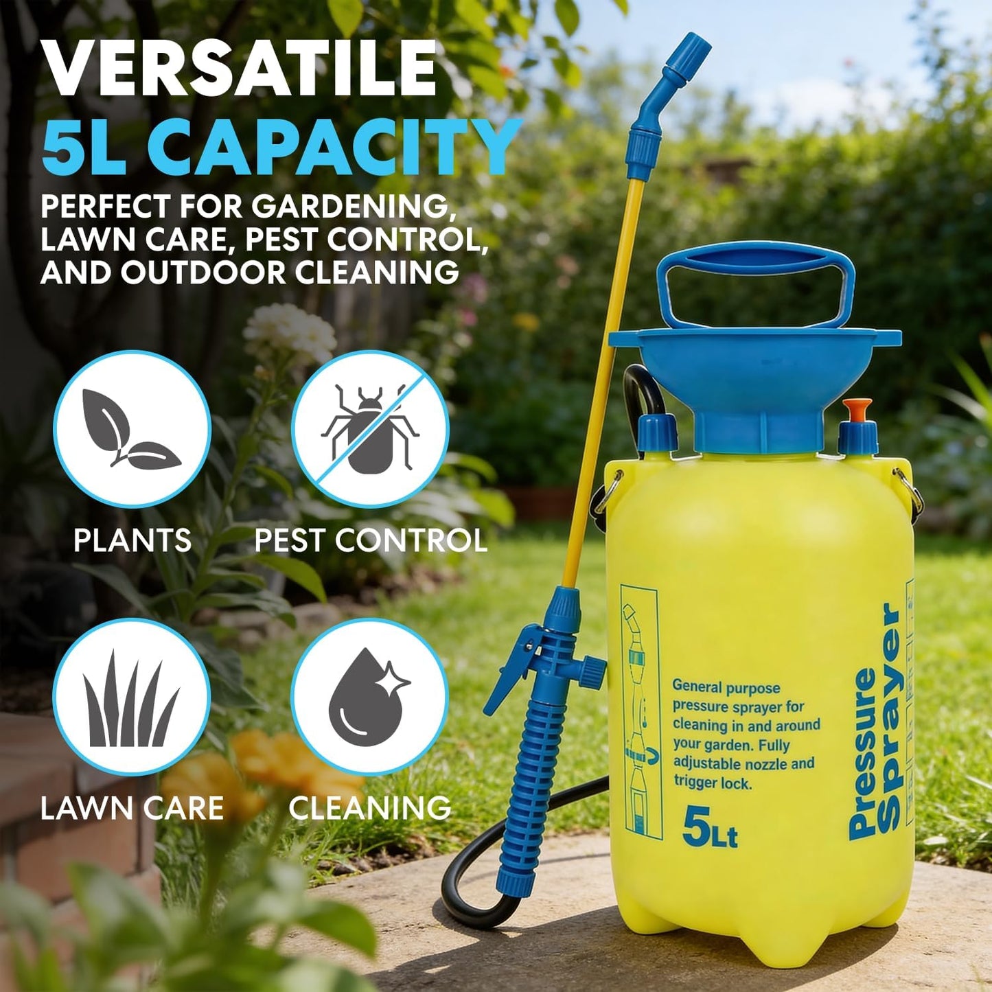 Simpli-Magic 5L Pump Sprayer, Handheld Pressure Sprayer for Plants, Lawn Care, Cleaning & Outdoor Use