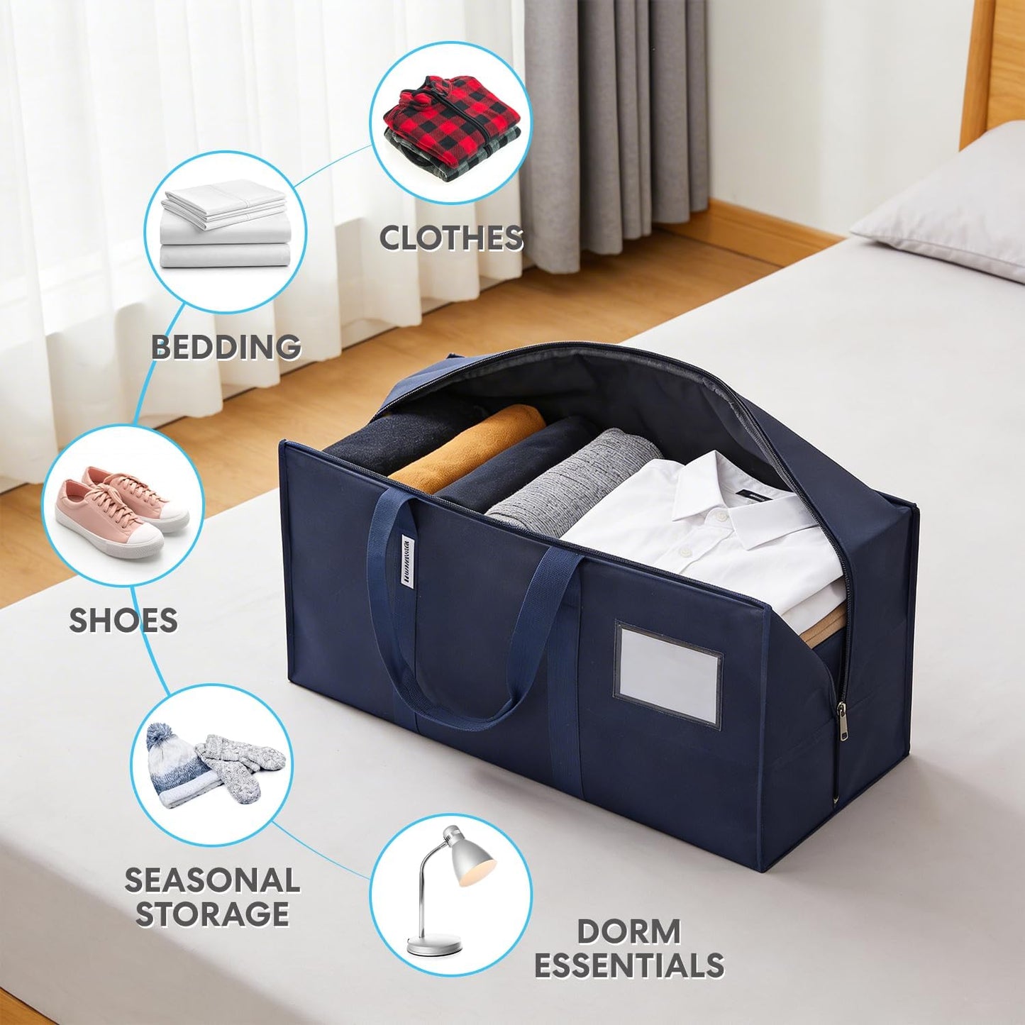 SIMPLI-MAGIC Heavy Duty Moving Bags 12-Pack - Extra Large Reusable Storage & Moving Bags with Carry Handles & Zipper Closure, Tear-Resistant Woven Polypropylene