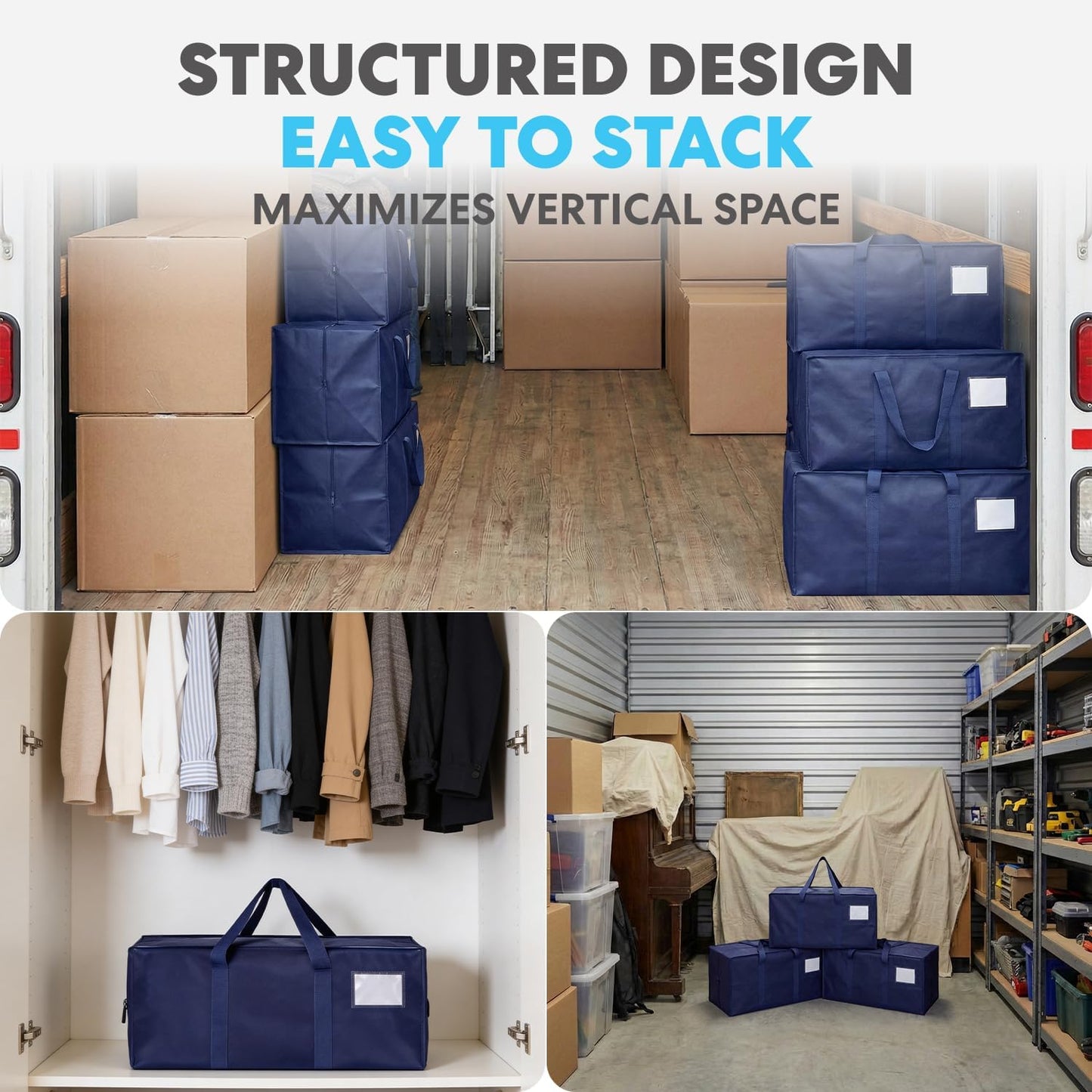 SIMPLI-MAGIC Heavy Duty Moving Bags 12-Pack - Extra Large Reusable Storage & Moving Bags with Carry Handles & Zipper Closure, Tear-Resistant Woven Polypropylene