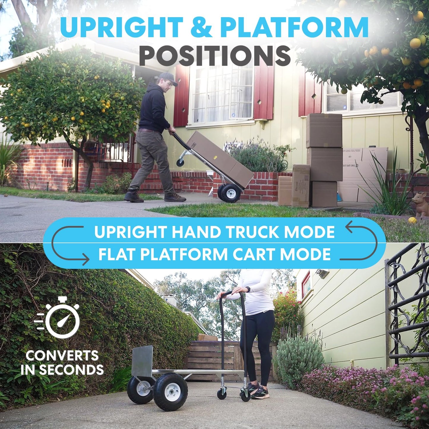 Simpli-Magic 2-in-1 Convertible Hand Truck Dolly, 800 lb Capacity, Heavy Duty with Upgraded Rubber Wheels, Folding Platform Cart