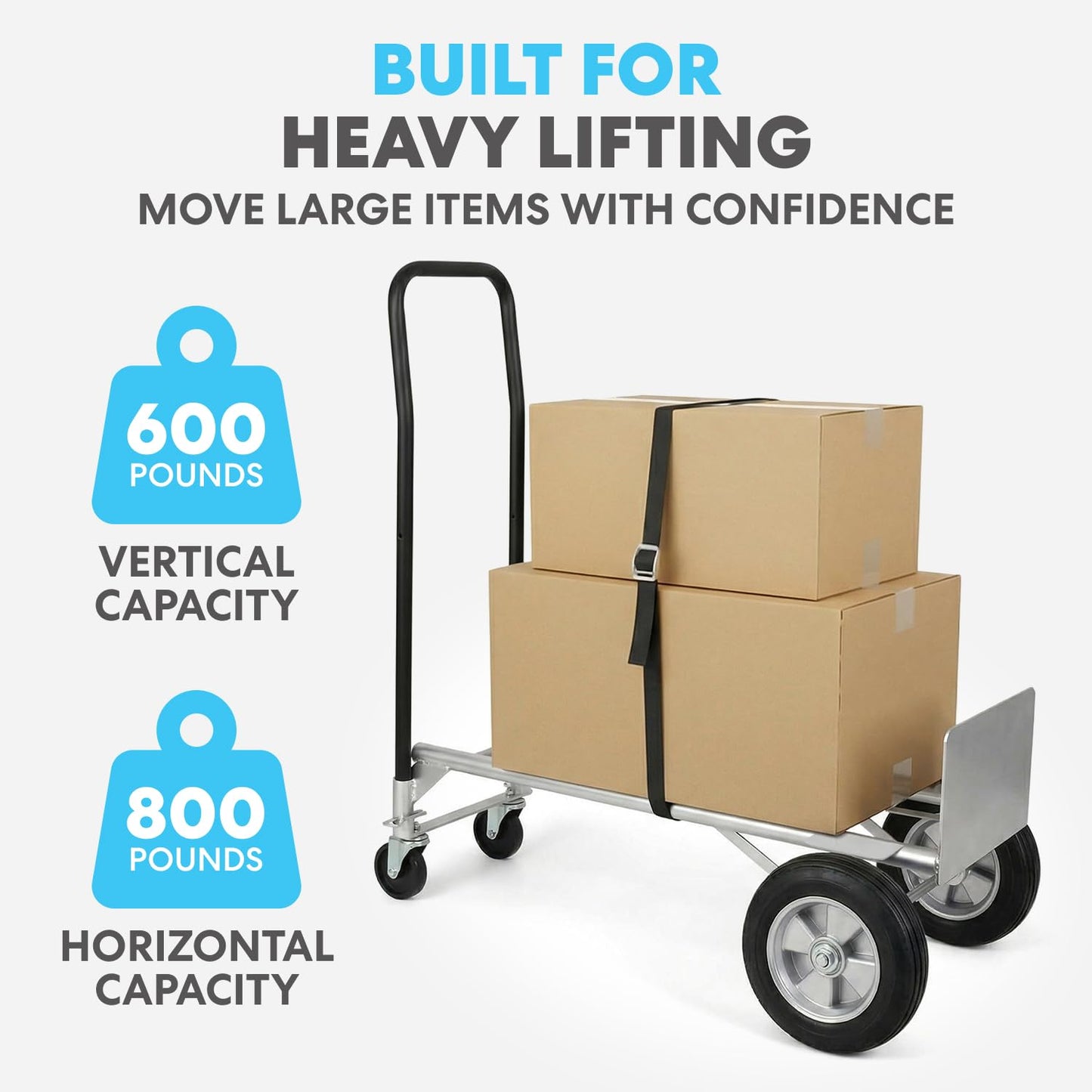 Simpli-Magic 2-in-1 Convertible Hand Truck Dolly, 800 lb Capacity, Heavy Duty with Upgraded Rubber Wheels, Folding Platform Cart