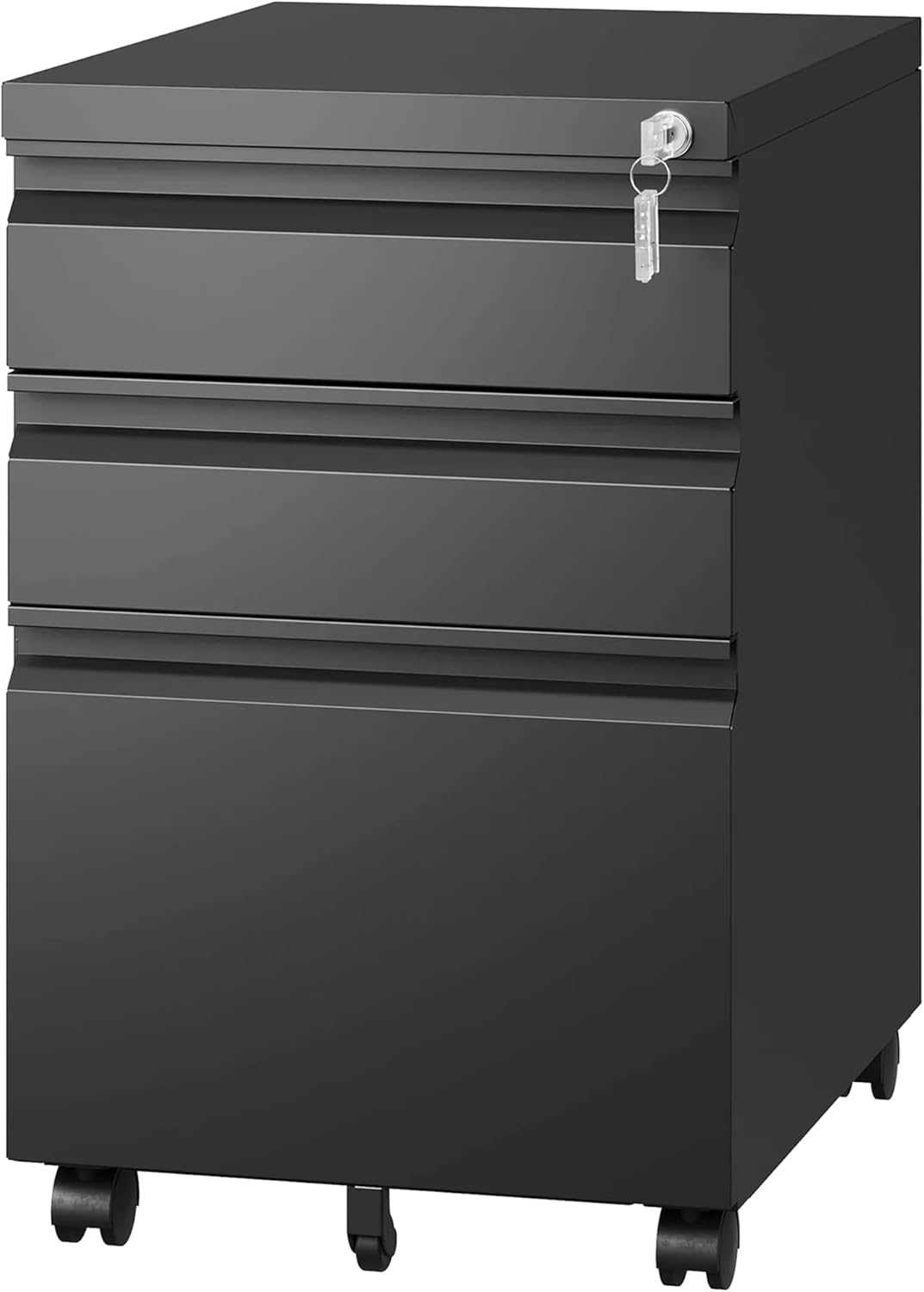 Simpli-Magic 3 Drawer Mobile File Cabinet with Lock Under Desk Metal Filing Cabinet for Home Office Organizer Fully Assembled Letter Legal A4 Black