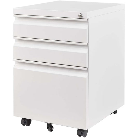 Simpli-Magic 3 Drawer Mobile File Cabinet with Lock Under Desk Metal Filing Cabinet for Home Office Organizer Fully Assembled Letter Legal A4 White