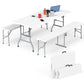 Simpli-Magic 6 Foot Folding Picnic Table Set with 2 Benches Portable Indoor Outdoor Camping Table for Working Meeting Party Picnic Weddings with Handle and Safety Locks White
