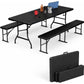 Simpli-Magic 6 Foot Folding Picnic Table Set with 2 Benches Portable Indoor Outdoor Camping Table for Working Meeting Party Picnic Weddings with Handle and Safety Locks Black