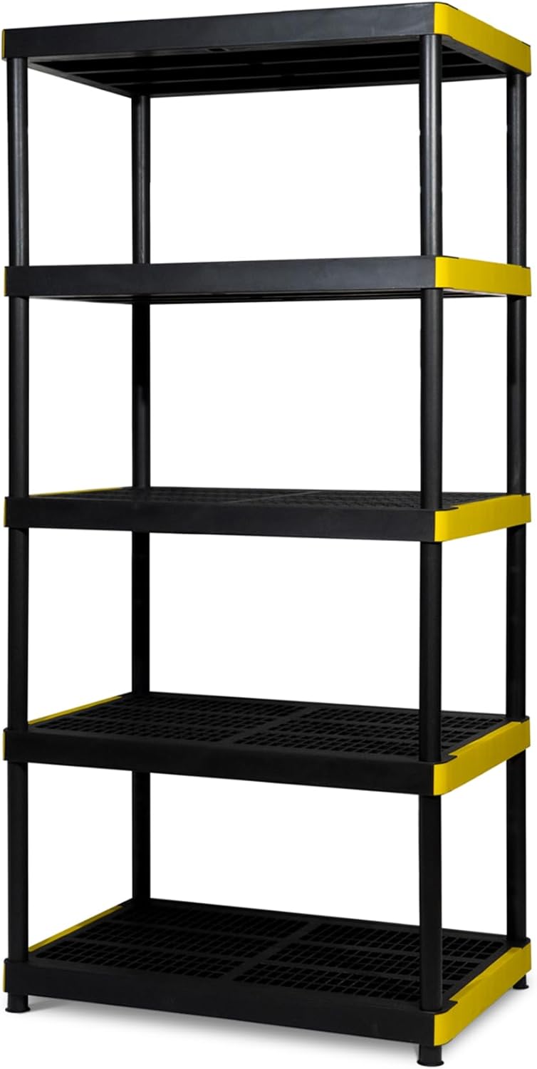 Simpli-Magic 5-Tier Heavy Duty Plastic Storage Shelving Unit, Garage & Outdoor Organizer, Modular Rack, 36 x 24 x 75 Inches, 250 lbs per Shelf, 1250 lbs Total Capacity