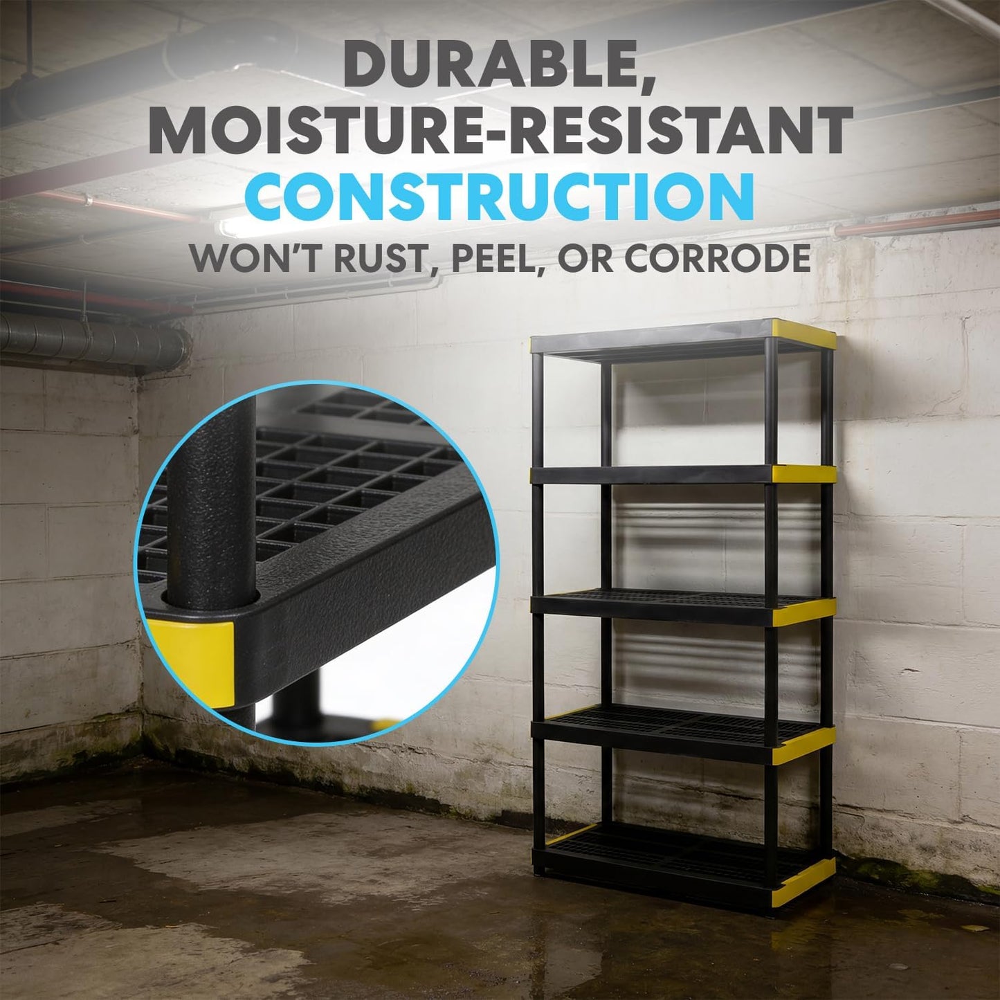 Simpli-Magic 5-Tier Heavy Duty Plastic Storage Shelving Unit, Garage & Outdoor Organizer, Modular Rack, 36 x 24 x 75 Inches, 250 lbs per Shelf, 1250 lbs Total Capacity