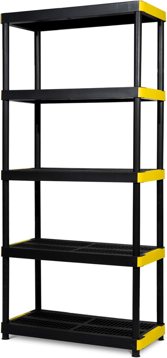 Simpli-Magic 5-Tier Heavy Duty Plastic Storage Shelving Unit, Garage & Basement Organizer, Modular Rack, 36 x 18 x 75 Inches, 200 lbs per Shelf, 1000 lbs Total Capacity