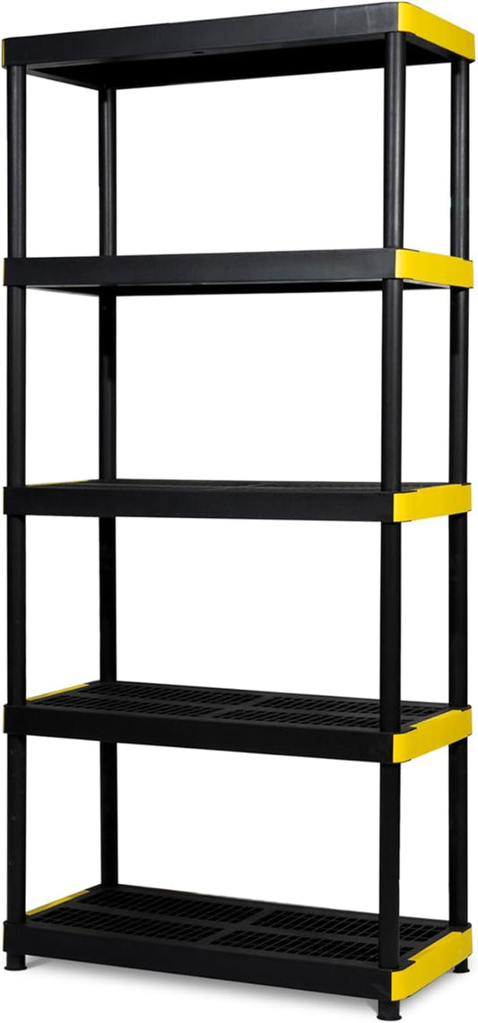 Simpli-Magic 5-Tier Heavy Duty Plastic Storage Shelving Unit, Garage & Basement Organizer, Modular Rack, 36 x 18 x 75 Inches, 200 lbs per Shelf, 1000 lbs Total Capacity