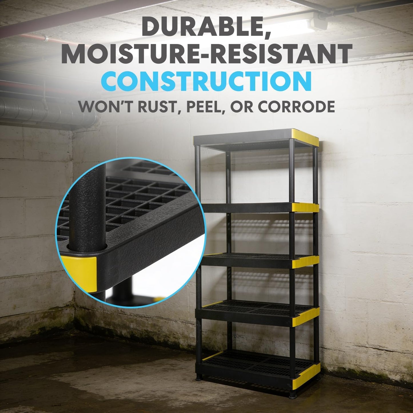 Simpli-Magic 5-Tier Heavy Duty Plastic Storage Shelving Unit, Garage & Basement Organizer, Modular Rack, 36 x 18 x 75 Inches, 200 lbs per Shelf, 1000 lbs Total Capacity
