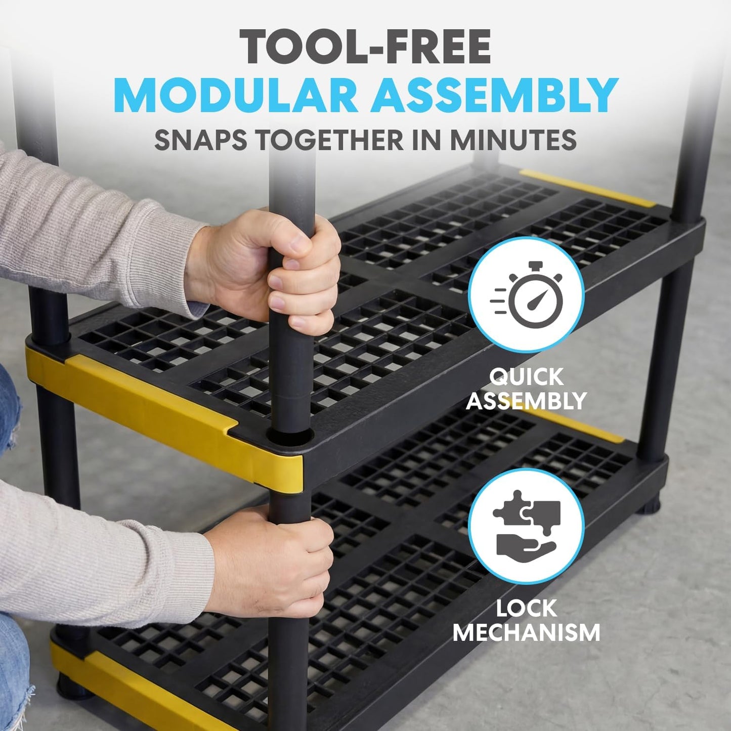 Simpli-Magic 5-Tier Heavy Duty Plastic Storage Shelving Unit, Garage & Basement Organizer, Modular Rack, 36 x 18 x 75 Inches, 200 lbs per Shelf, 1000 lbs Total Capacity