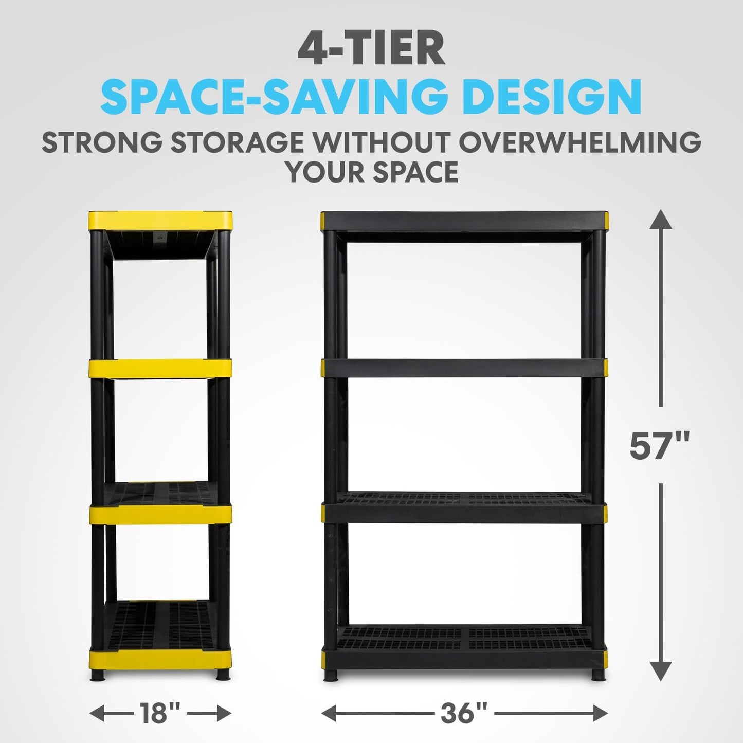 Simpli-Magic 4-Tier Heavy Duty Plastic Storage Shelving Unit, Garage & Basement Organizer, Modular Rack, 36 x 18 x 57 Inches, 200 lbs per Shelf, 800 lbs Total Capacity
