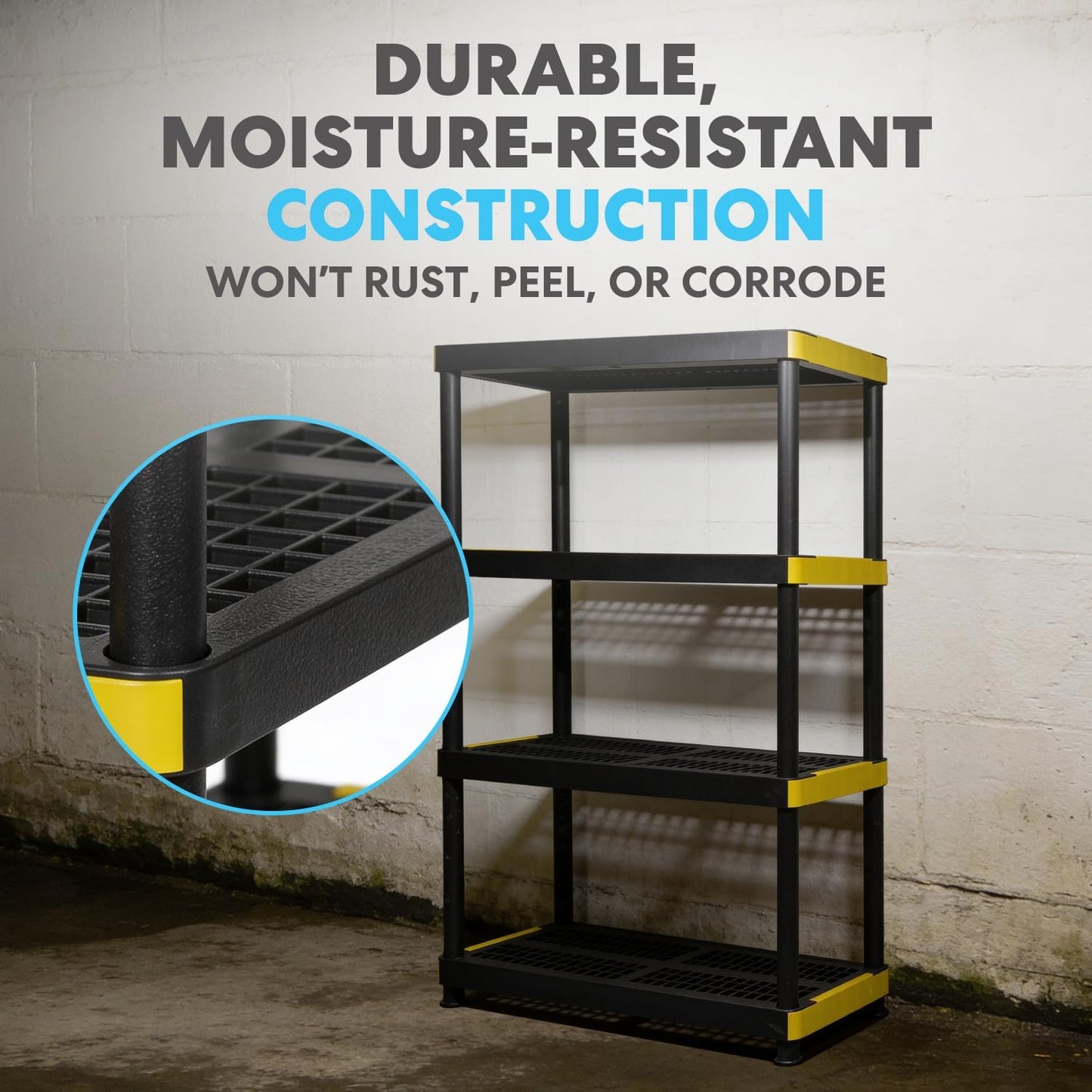 Simpli-Magic 4-Tier Heavy Duty Plastic Storage Shelving Unit, Garage & Basement Organizer, Modular Rack, 36 x 18 x 57 Inches, 200 lbs per Shelf, 800 lbs Total Capacity