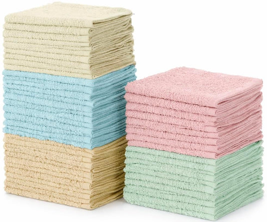 SIMPLI-MAGIC Cotton Wash Cloths 12"x12" (50 Pack) – Highly Absorbent Soft Towels for Bathroom, Multicolor – Terry Washcloth for Face, Hand, Bath, Kitchen, Gym & Hotel