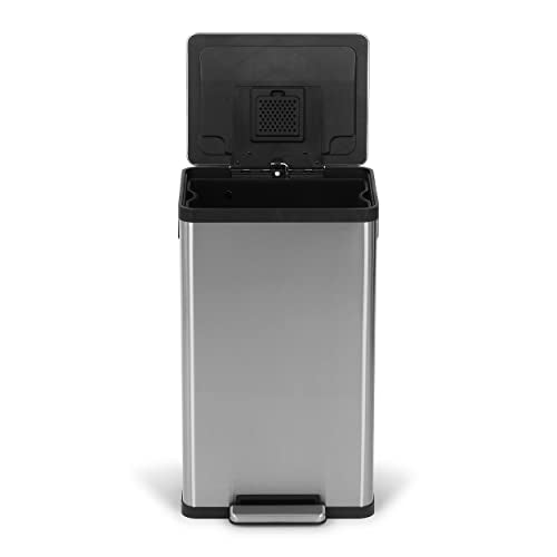 SIMPLI-MAGIC 50 Liter / 13.2 Gallon Soft-Close, Smudge Resistant Trash Can with Foot Pedal and Built in Filter- Stainless Steel, Sleek Finish