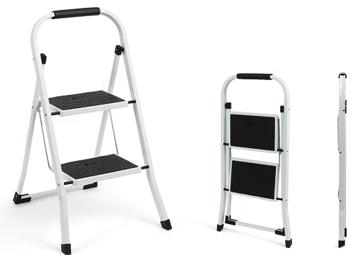 SIMPLI-MAGIC Step Ladder, 2 Step Stool Ergonomic Folding Step Stool with Wide Anti-Slip Pedal Sturdy Step Stool for Adults Multi-Use for Household, Kitchen，Office Step Ladder Stool (2 Step-White)