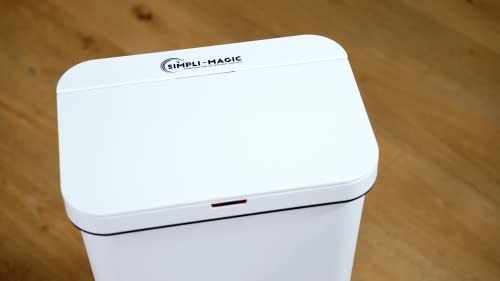 SIMPLI-MAGIC 79503 13 Gallon Touchless Sensor Trash Can, Rectangle Garbage Bin, Perfect for Home, Kitchen, Office, White