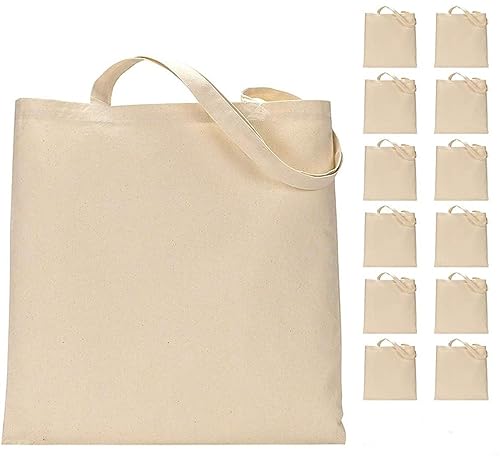 Simpli-Magic 79163C Canvas Tote, 15 Count (Pack of 10) with Bottom Gusset for Crafts, Shopping, Groceries, Books, Beach, Diaper Bag & Much More, 13" x 15", Natural