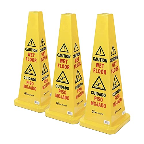 Caution Wet Floor Cones (3 Pack/26" Height) English/Spanish Warnings