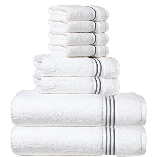 SIMPLI-MAGIC 79507 8-Piece Premium Set, 2 Bath, 2 Hand, 4 Wash Cloths, 100% Ring Spun Cotton Highly Absorbent Towels for Bathroom, Gym, Hotel, and Spa, Gray