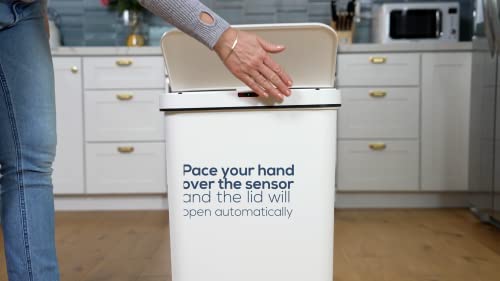 SIMPLI-MAGIC 79503 13 Gallon Touchless Sensor Trash Can, Rectangle Garbage Bin, Perfect for Home, Kitchen, Office, White