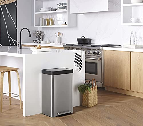SIMPLI-MAGIC 50 Liter / 13.2 Gallon Soft-Close, Smudge Resistant Trash Can with Foot Pedal and Built in Filter- Stainless Steel, Sleek Finish