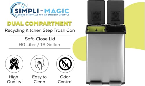 SIMPLI-MAGIC 60 Liter / 16 Gallon Rectangular Hands-Free Dual Compartm ...