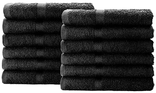 SIMPLI-MAGIC 79178 Cotton Hand Towels, 16"x27", Black, Not Bleach Proof, 12 Count