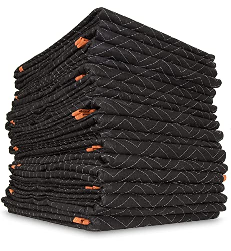 Simpli-Magic Heavy Duty Padded Moving Blankets (12 Pack),Black/Orange