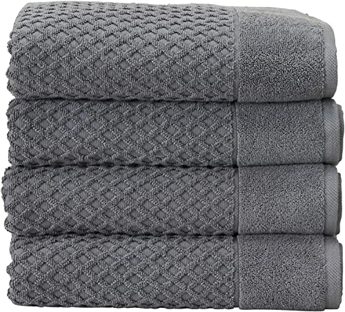 Simpli-Magic 79445 Diamond 100% Cotton Bath Towels, Gray, 4 Count