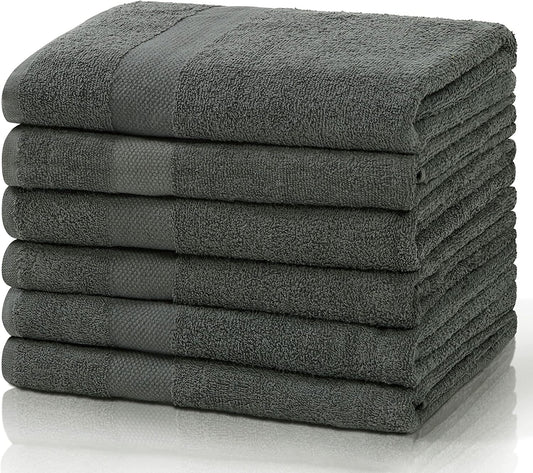 6-Piece Gray Highly Absorbent Cotton Quick Drying Bath Towel Set 24" x 46"