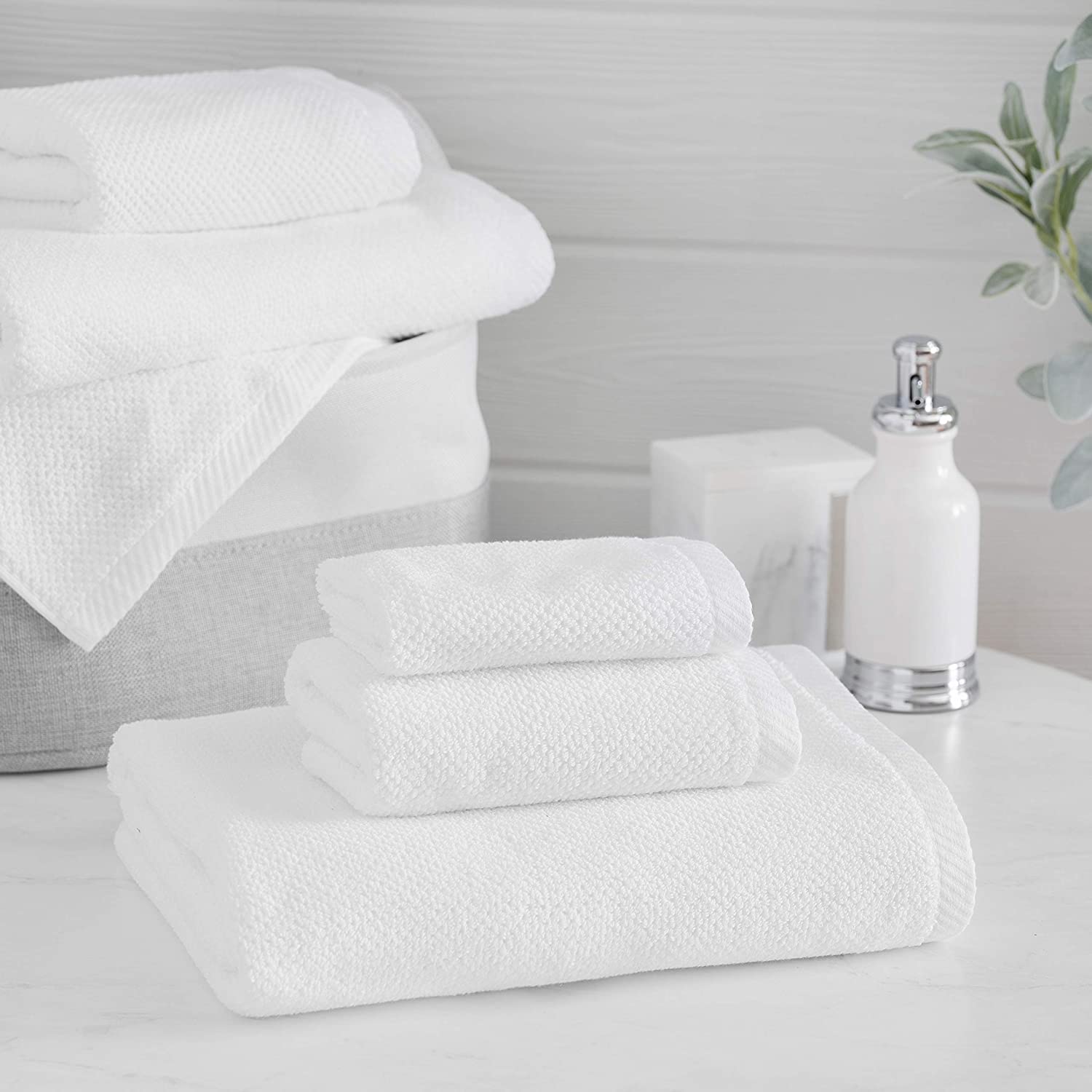 6 Piece White Popcorn cotton Bath Towel Set (2 Bath Towels, 2 Hand