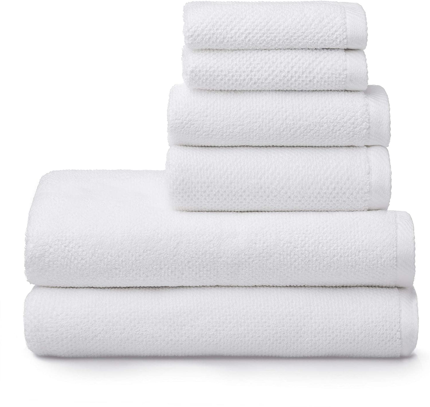 6 Piece White Popcorn cotton Bath Towel Set (2 Bath Towels, 2 Hand Towels and 2 Washcloths)