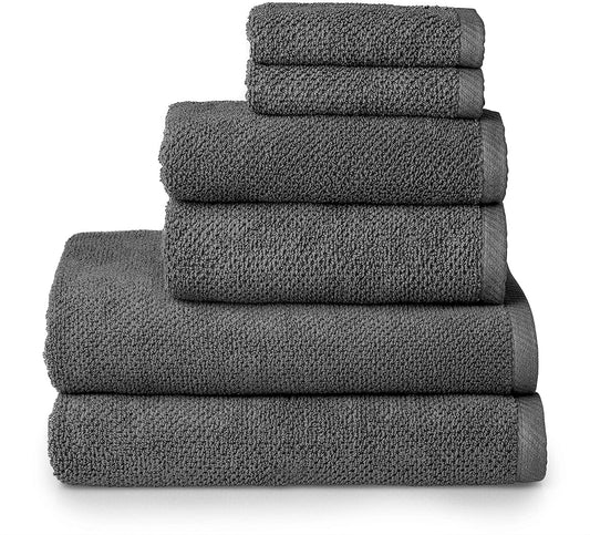 6 Piece Gray Popcorn Cotton Bath Towel Set (2 Bath Towels, 2 Hand Towels and 2 Washcloths)