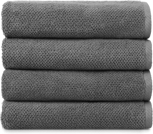 100% Cotton GRAY POPCORN BATH TOWELS - (4 Pack)